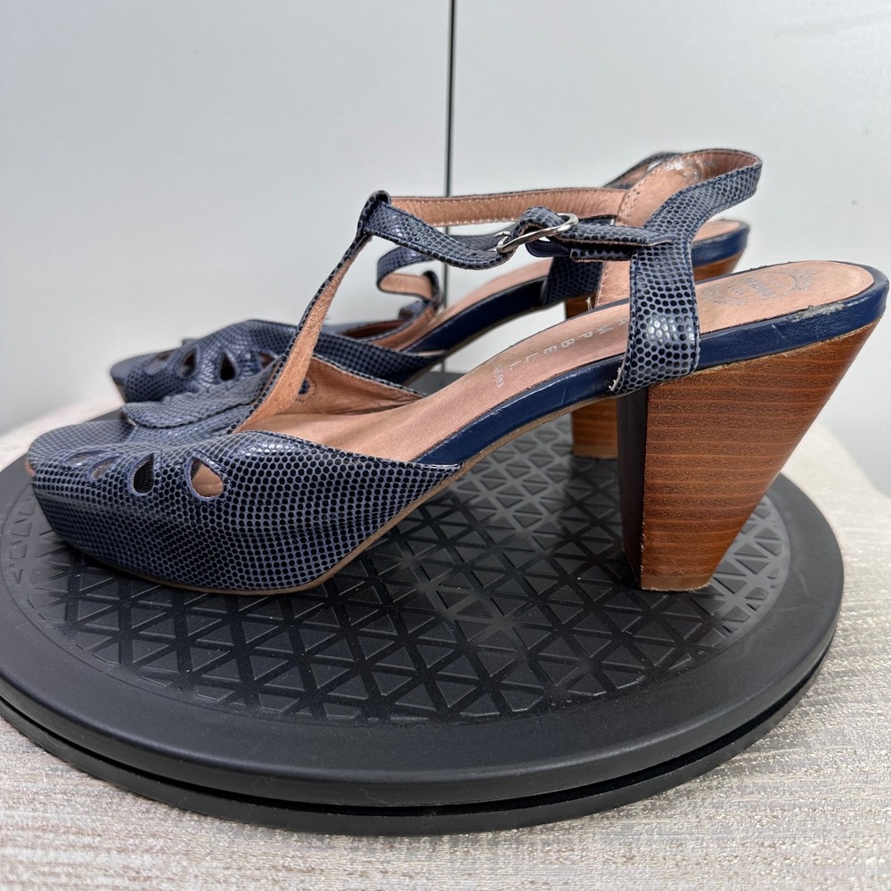 Jeffrey‎ Campbell Womens 9.5M Blue Leather Snake Platform Chunky Heel Retro Boho
